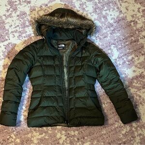The North Face Green Puffer Jacket with Fur Hood